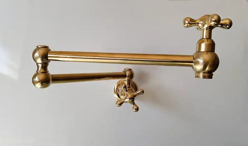 Unlacquered Brass Pot Filler Kitchen Faucet, Stove Pot, Wall Mount Pot Filler - handcrafted luxury Kitchen Faucets for kitchen and bathroom interiors by Brooklyn Brass