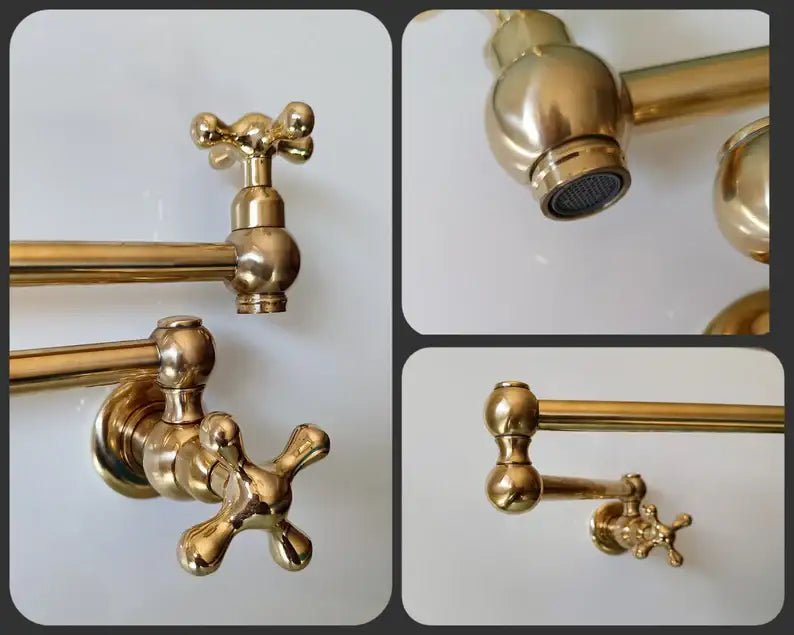 Unlacquered Brass Pot Filler Kitchen Faucet, Stove Pot, Wall Mount Pot Filler - handcrafted luxury Kitchen Faucets for kitchen and bathroom interiors by Brooklyn Brass