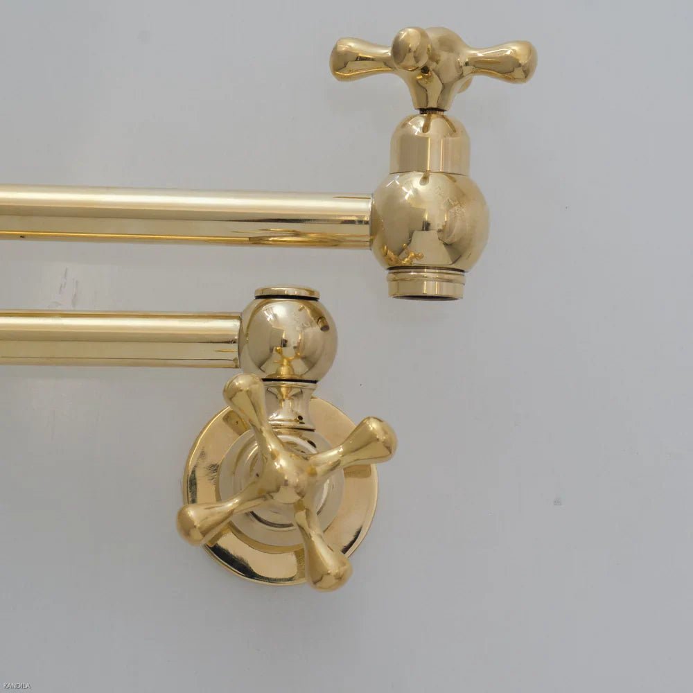 Unlacquered Brass Pot Filler Kitchen Faucet, Stove Pot, Wall Mount Pot Filler - handcrafted luxury Kitchen Faucets for kitchen and bathroom interiors by Brooklyn Brass