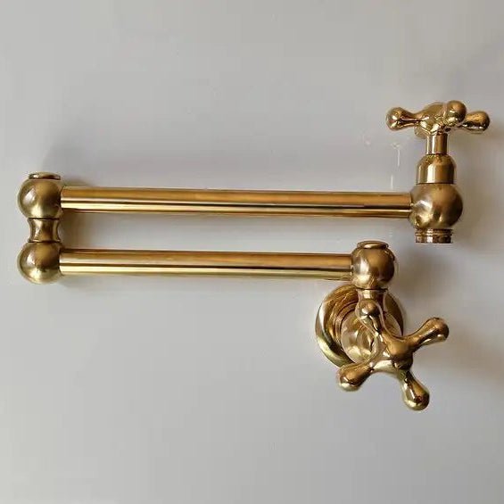 Unlacquered Brass Pot Filler Kitchen Faucet, Stove Pot, Wall Mount Pot Filler - handcrafted luxury Kitchen Faucets for kitchen and bathroom interiors by Brooklyn Brass