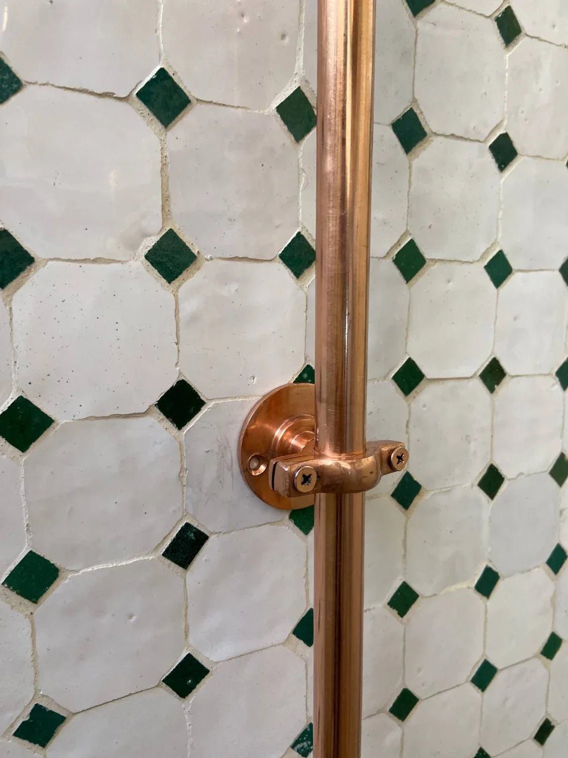 Unlacquered Brass Shower System, Vintage Head Combo, Exposed Pipe - handcrafted luxury Shower Systems for kitchen and bathroom interiors by Brooklyn Brass