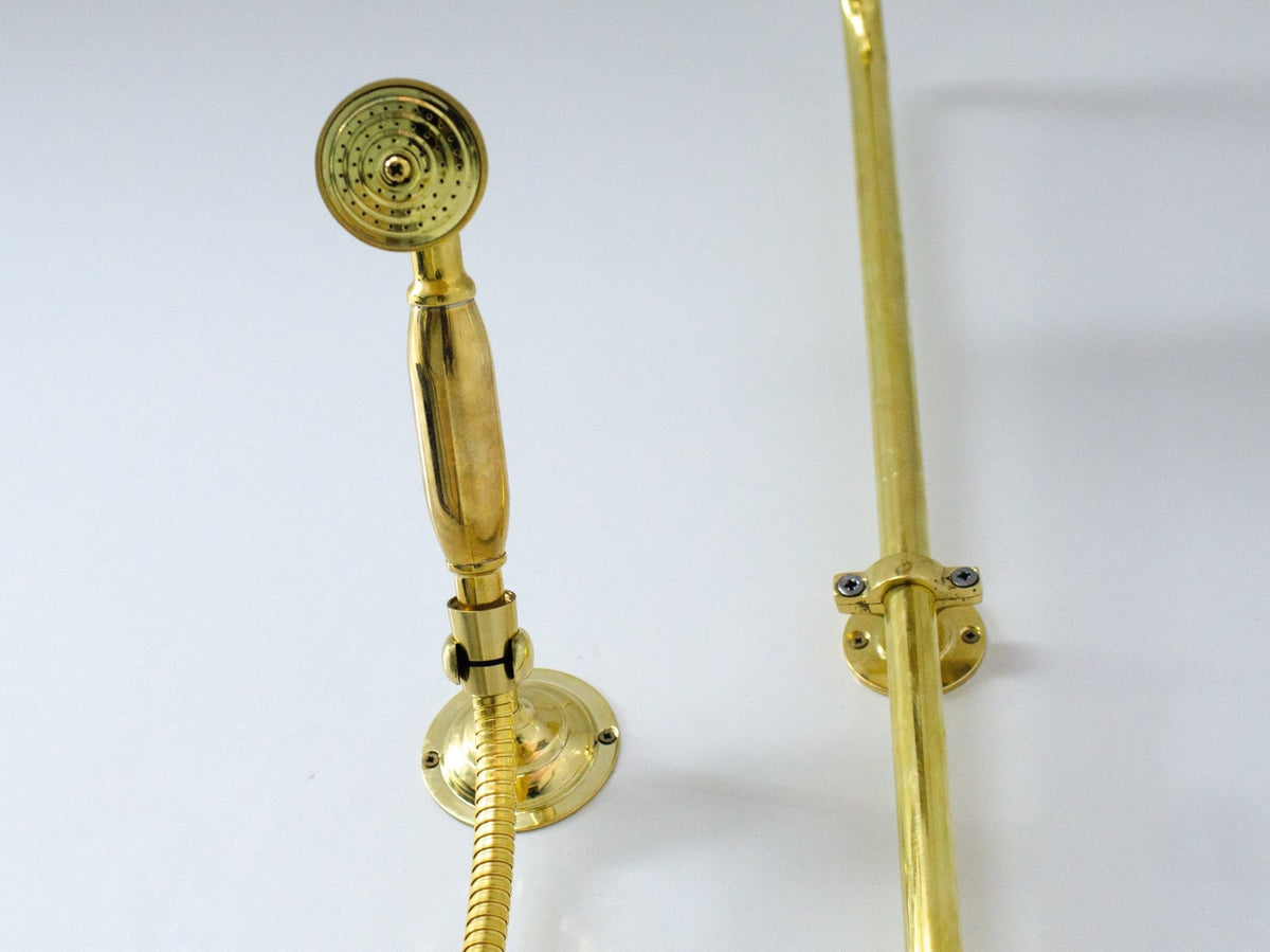 Unlacquered Brass Shower System with Handheld - Solid Brass Exposed Shower - handcrafted luxury Shower Systems for kitchen and bathroom interiors by Brooklyn Brass