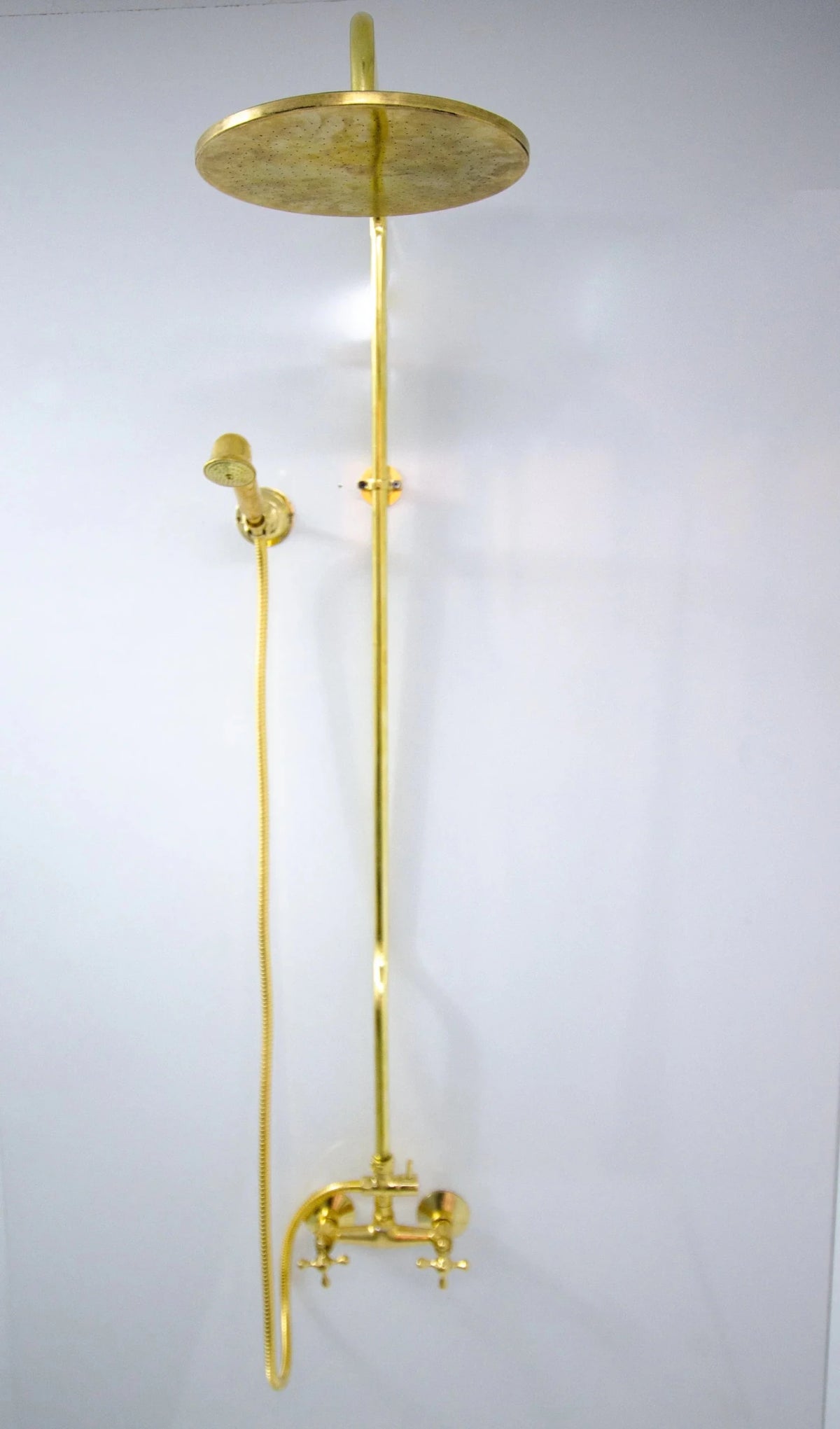 Unlacquered Brass Shower System with Handheld - Solid Brass Exposed Shower - handcrafted luxury Shower Systems for kitchen and bathroom interiors by Brooklyn Brass