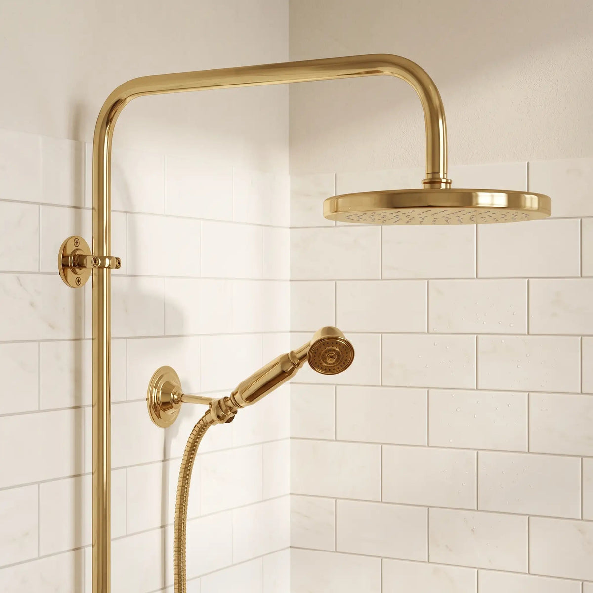 Unlacquered Brass Shower System with Handheld - Solid Brass Exposed Shower - handcrafted luxury Showers for kitchen and bathroom interiors by Brooklyn Brass