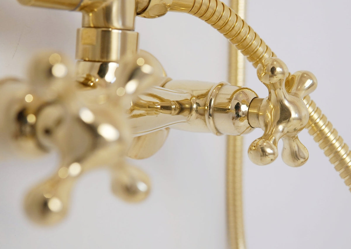 Unlacquered Brass Shower System with Handheld - Solid Brass Exposed Shower - handcrafted luxury Showers for kitchen and bathroom interiors by Brooklyn Brass
