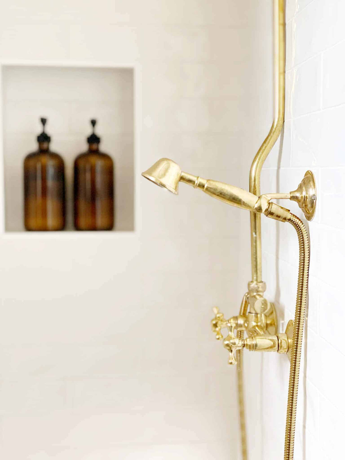 Unlacquered Brass Shower System with Handheld - Solid Brass Exposed Shower - handcrafted luxury Showers for kitchen and bathroom interiors by Brooklyn Brass
