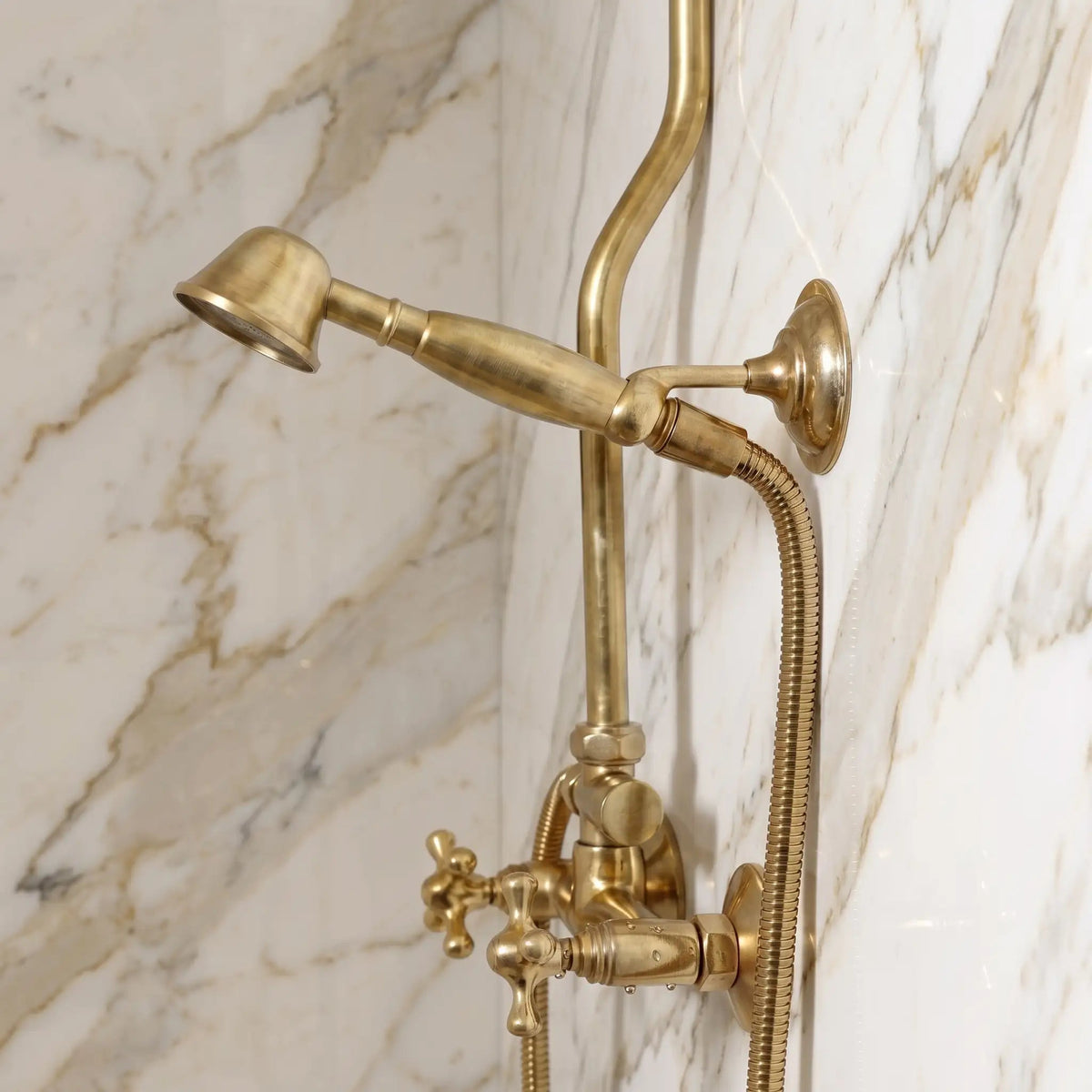 Unlacquered Brass Shower System with Handheld - Solid Brass Exposed Shower - handcrafted luxury Showers for kitchen and bathroom interiors by Brooklyn Brass