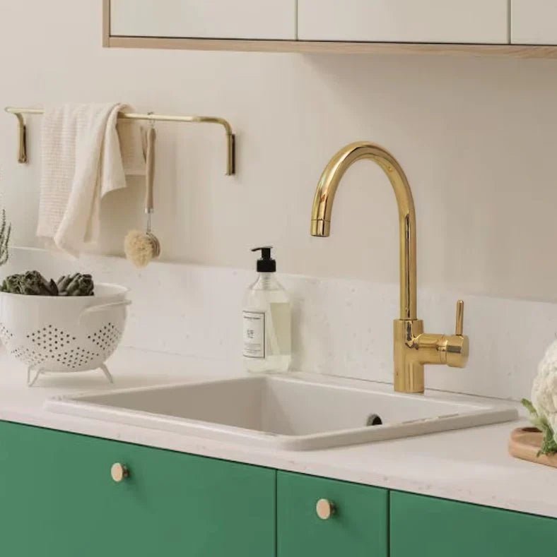 Unlacquered Brass Single Hole Basin Faucet, Antique Brass Sink Mixer Tap, Bar Prep Faucet - handcrafted luxury Kitchen Faucets for kitchen and bathroom interiors by Brooklyn Brass