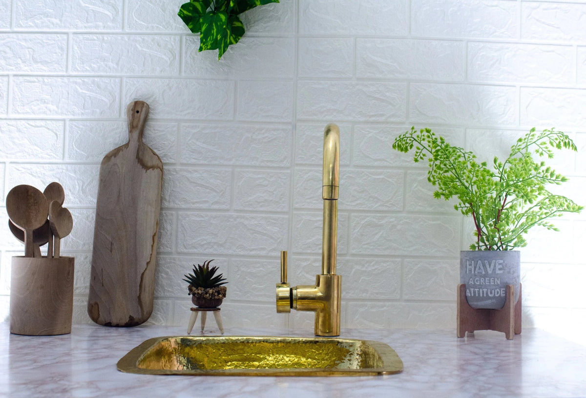 Unlacquered Brass Single Hole Basin Faucet, Antique Brass Sink Mixer Tap, Bar Prep Faucet - handcrafted luxury Kitchen Faucets for kitchen and bathroom interiors by Brooklyn Brass