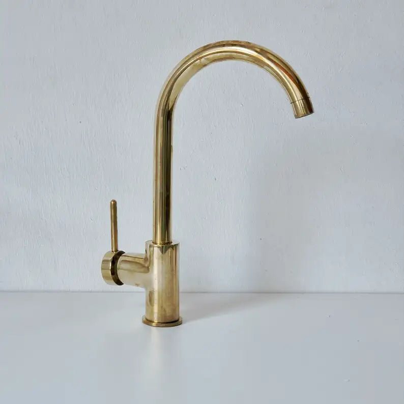 Unlacquered Brass Single Hole Basin Faucet, Brass Mixer Tap, Bar Prep faucet - handcrafted luxury Kitchen Faucets for kitchen and bathroom interiors by Brooklyn Brass
