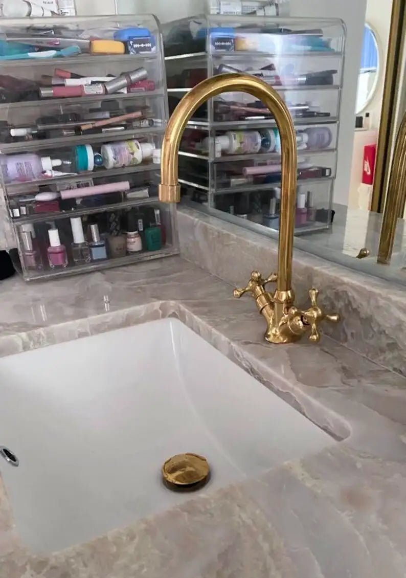 Unlacquered Brass Single Hole Faucet, Brass Bathroom Faucet - handcrafted luxury Bathroom Faucets for kitchen and bathroom interiors by Brooklyn Brass