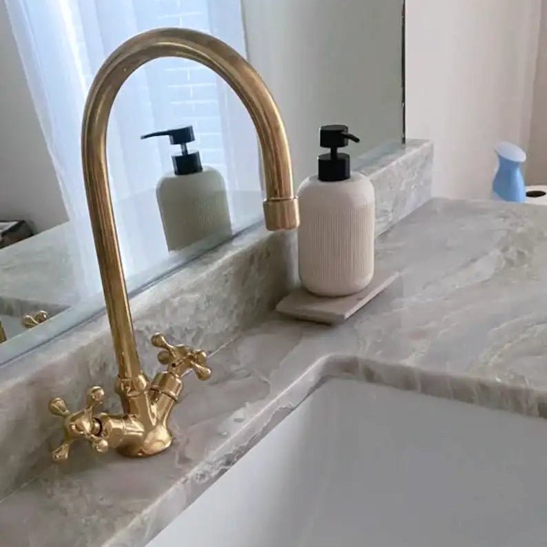 Unlacquered Brass Single Hole Faucet, Brass Bathroom Faucet - handcrafted luxury Bathroom Faucets for kitchen and bathroom interiors by Brooklyn Brass