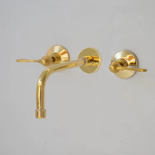 Unlacquered Brass Wall Mount Built In Bathroom Vanity Sink Faucet - handcrafted luxury Bathroom Faucets for kitchen and bathroom interiors by Brooklyn Brass