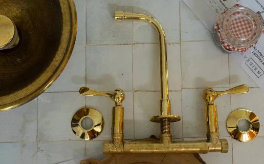 Unlacquered Brass Wall Mount Built In Bathroom Vanity Sink Faucet - handcrafted luxury Bathroom Faucets for kitchen and bathroom interiors by Brooklyn Brass