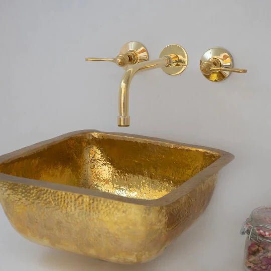 Unlacquered Brass Wall Mount Built In Bathroom Vanity Sink Faucet - handcrafted luxury Bathroom Faucets for kitchen and bathroom interiors by Brooklyn Brass
