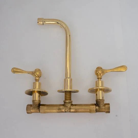 Unlacquered Brass Wall Mount Built In Bathroom Vanity Sink Faucet - handcrafted luxury Bathroom Faucets for kitchen and bathroom interiors by Brooklyn Brass
