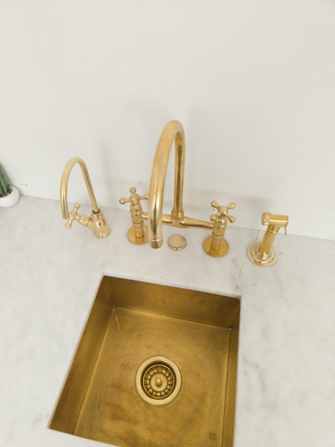 Unlacquered Brass Wall Mount Faucet, Two Handle Hot & Cold Sink Tap - handcrafted luxury Kitchen Faucets for kitchen and bathroom interiors by Brooklyn Brass