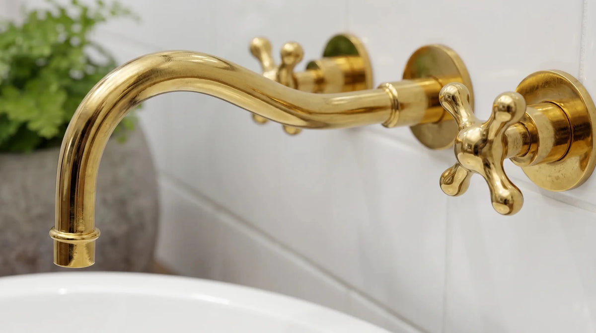 Unlacquered Brass Wall Mount Faucet/Solid Brass Bathroom / Kitchen Faucet - handcrafted luxury Kitchen Faucets for kitchen and bathroom interiors by Brooklyn Brass
