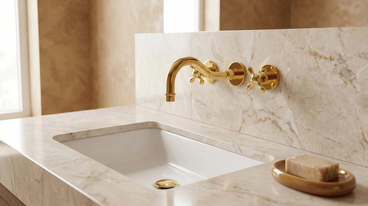 Unlacquered Brass Wall Mount Faucet/Solid Brass Bathroom / Kitchen Faucet - handcrafted luxury Kitchen Faucets for kitchen and bathroom interiors by Brooklyn Brass