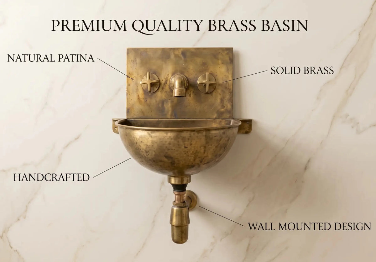 Unlacquered Brass Wall Sink – Hammered Bathroom Basin with Faucet - handcrafted luxury Bathroom Sinks for kitchen and bathroom interiors by Brooklyn Brass