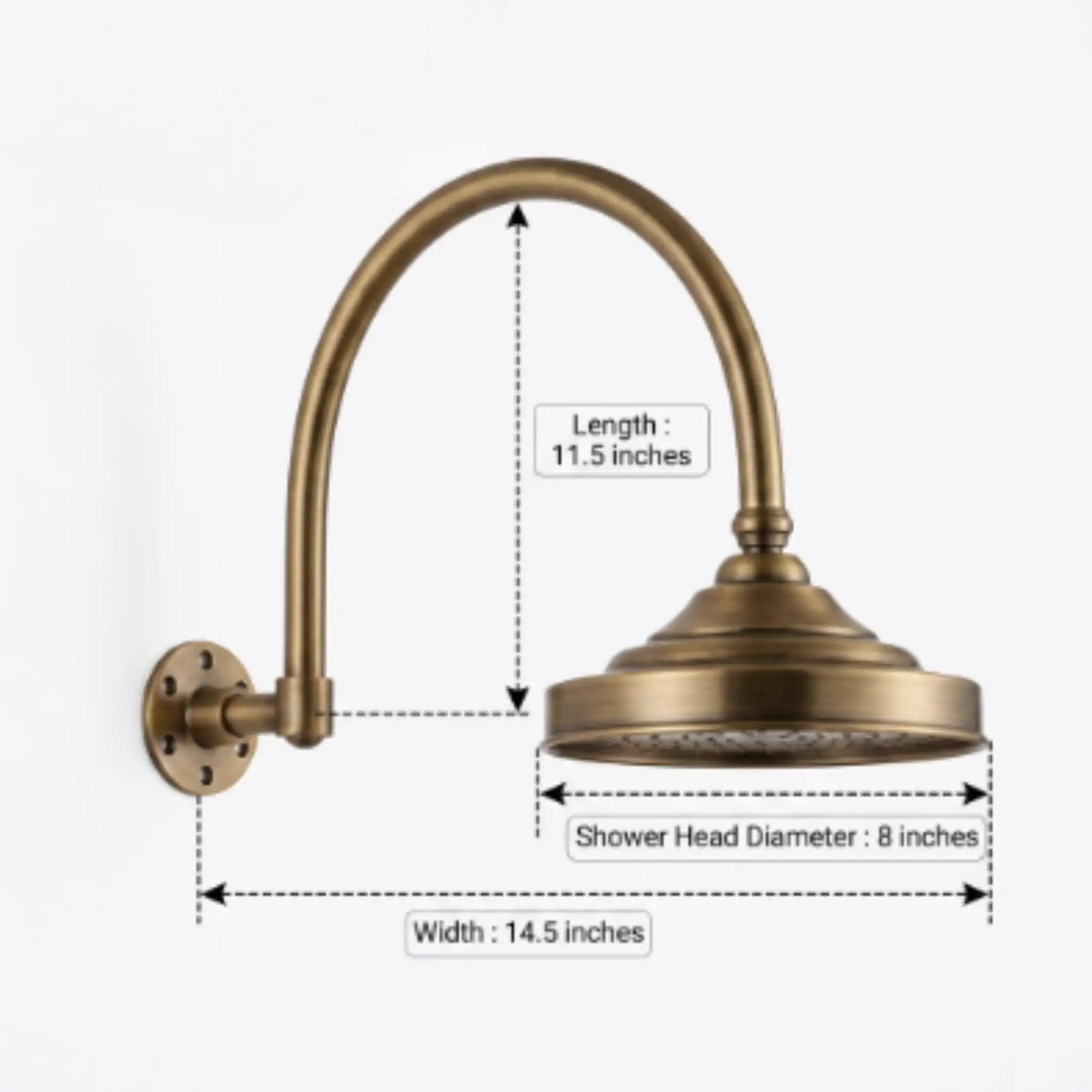 Unlacquered Copper Rain Shower Head with Wall-Mounted Gooseneck Shower Arm - handcrafted luxury Shower Systems for kitchen and bathroom interiors by Brooklyn Brass
