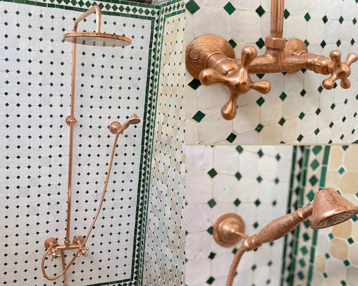 Unlacquered Copper Shower System - Copper Exposed Shower - handcrafted luxury Shower Systems for kitchen and bathroom interiors by Brooklyn Brass