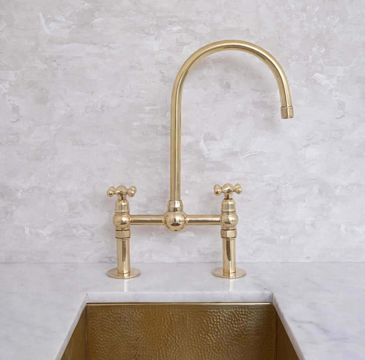 Unlacquered Solid Brass Bridge Faucet, Vintage Kitchen Sink Tap - handcrafted luxury Kitchen Faucets for kitchen and bathroom interiors by Brooklyn Brass