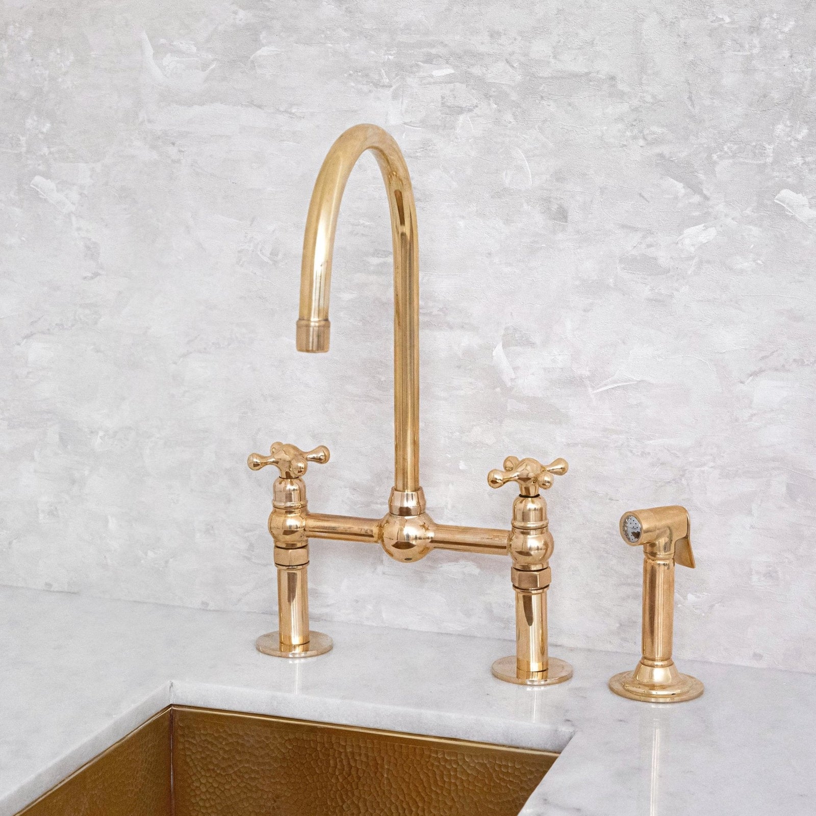 Unlacquered Solid Brass Bridge Faucet, Vintage Kitchen Sink Tap - handcrafted luxury Kitchen Faucets for kitchen and bathroom interiors by Brooklyn Brass