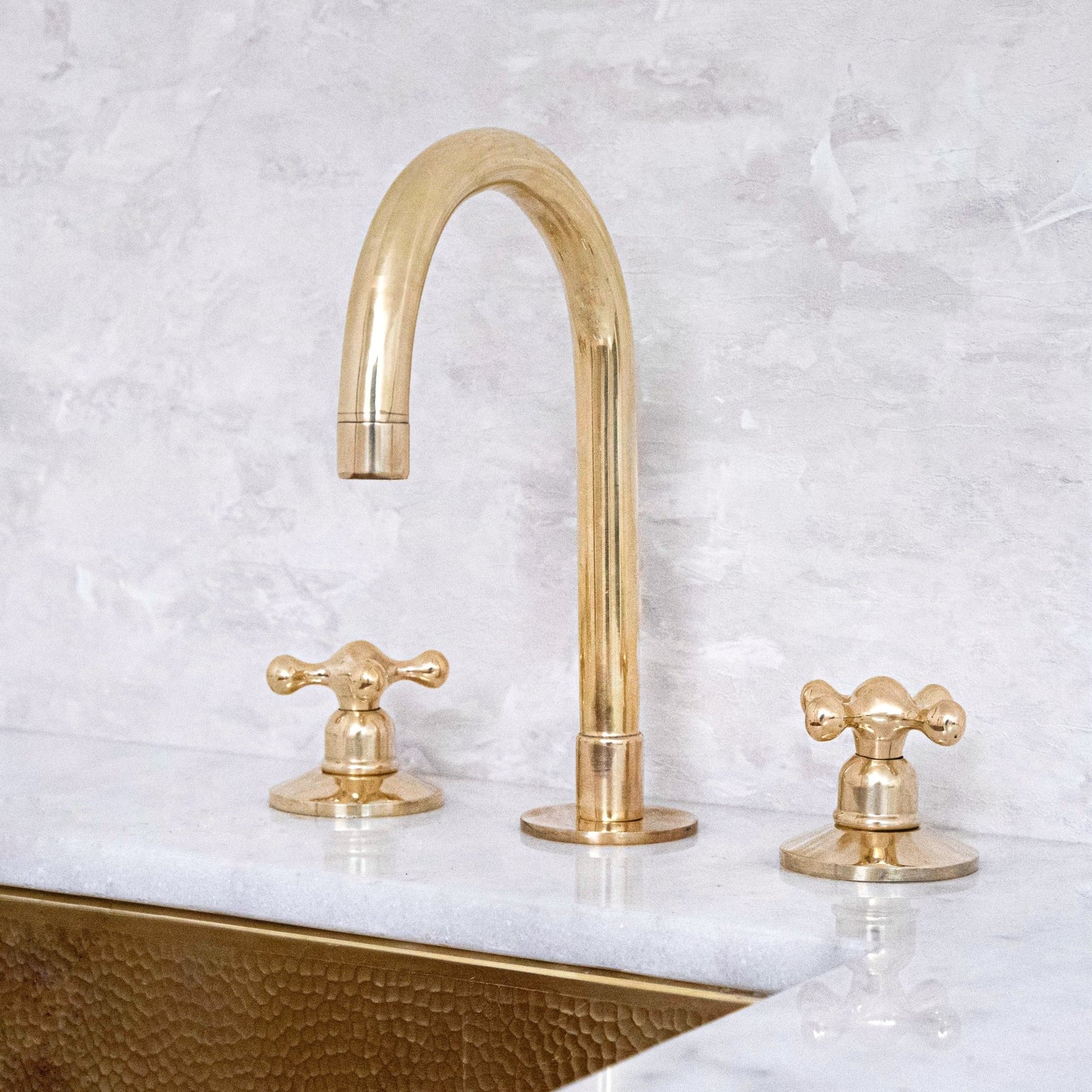 Unlacquered Solid Brass Deck Mounted Faucet - Brass 3 Hole Widespread Bathroom Tap - handcrafted luxury Bathroom Faucets for kitchen and bathroom interiors by Brooklyn Brass