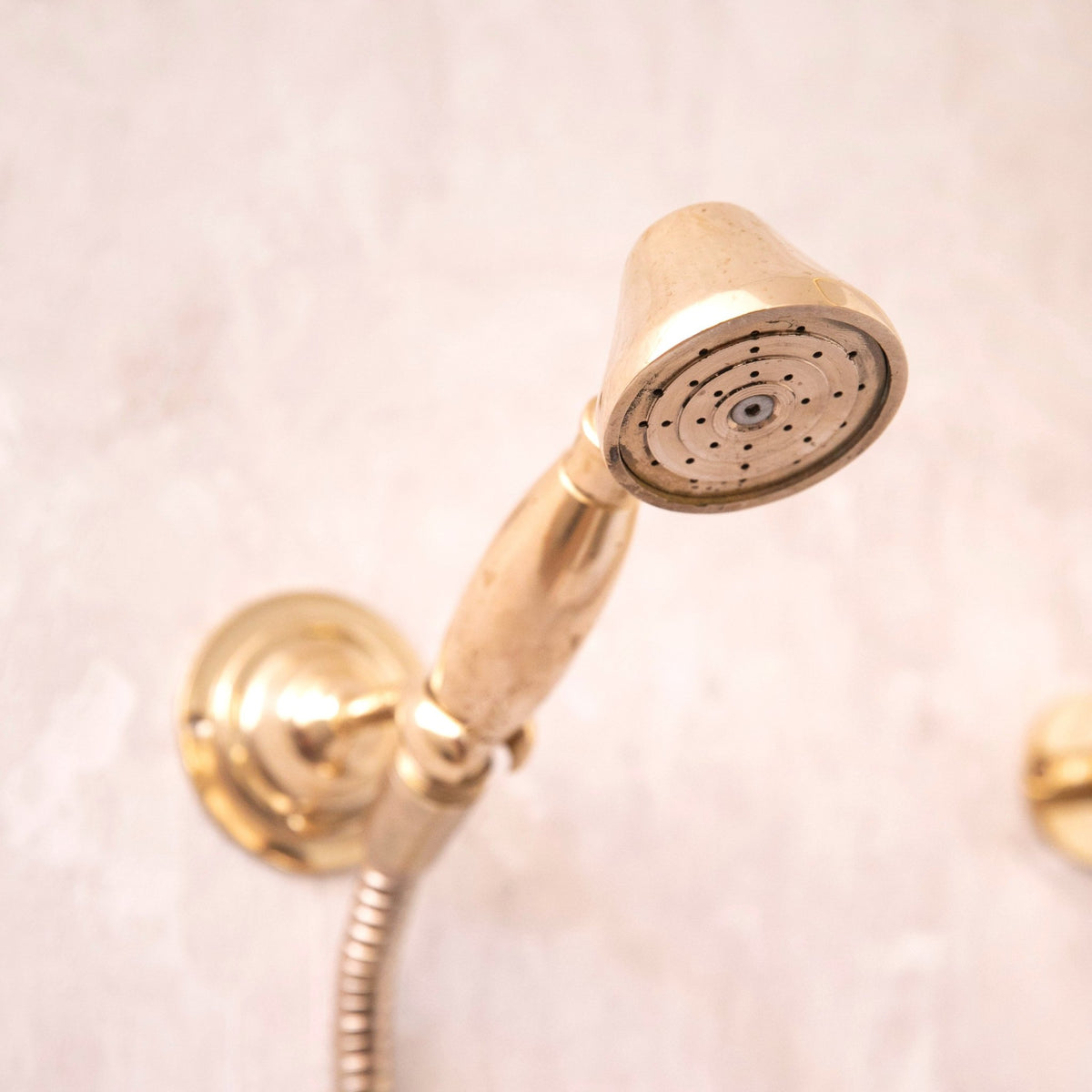 Unlacquered Solid Brass Exposed Shower System with Handheld and Curved Arm Shower - handcrafted luxury Showers for kitchen and bathroom interiors by Brooklyn Brass