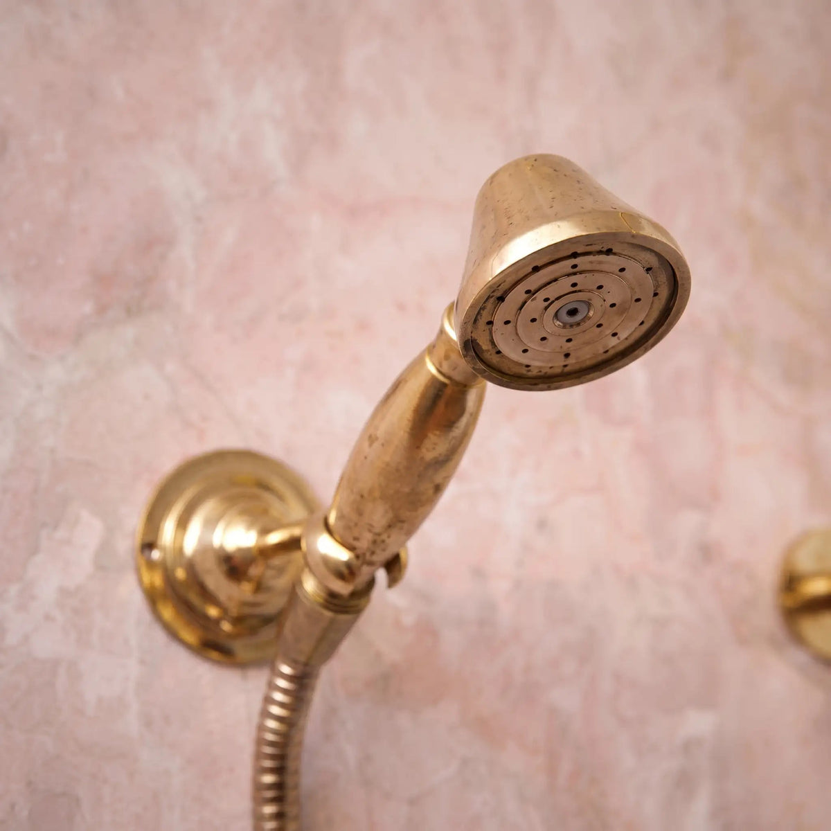 Unlacquered Solid Brass Exposed Shower System with Handheld and Curved Arm Shower - handcrafted luxury Showers for kitchen and bathroom interiors by Brooklyn Brass