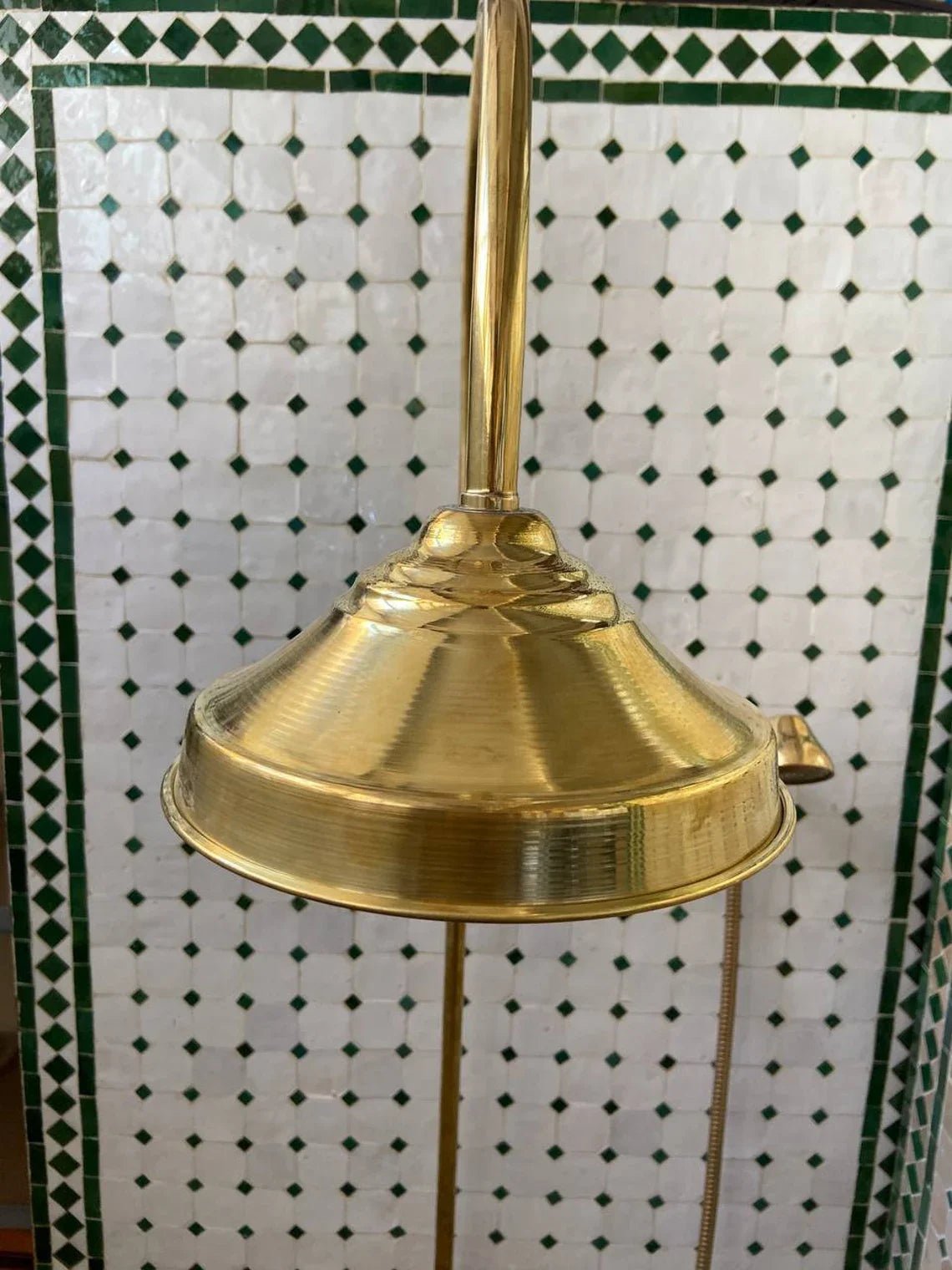 Unlacquered Solid Brass Exposed Shower System with Handheld and Curved Shower Arm - handcrafted luxury Shower Systems for kitchen and bathroom interiors by Brooklyn Brass