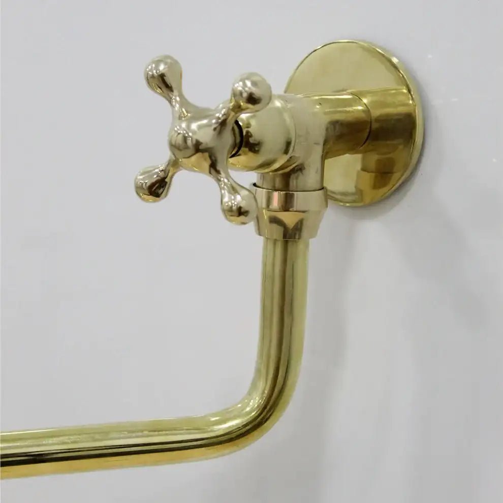 Unlacquered Solid Brass Pot Filler Faucet - Wall Mounted Kitchen Stove Pot - handcrafted luxury Kitchen Faucets for kitchen and bathroom interiors by Brooklyn Brass