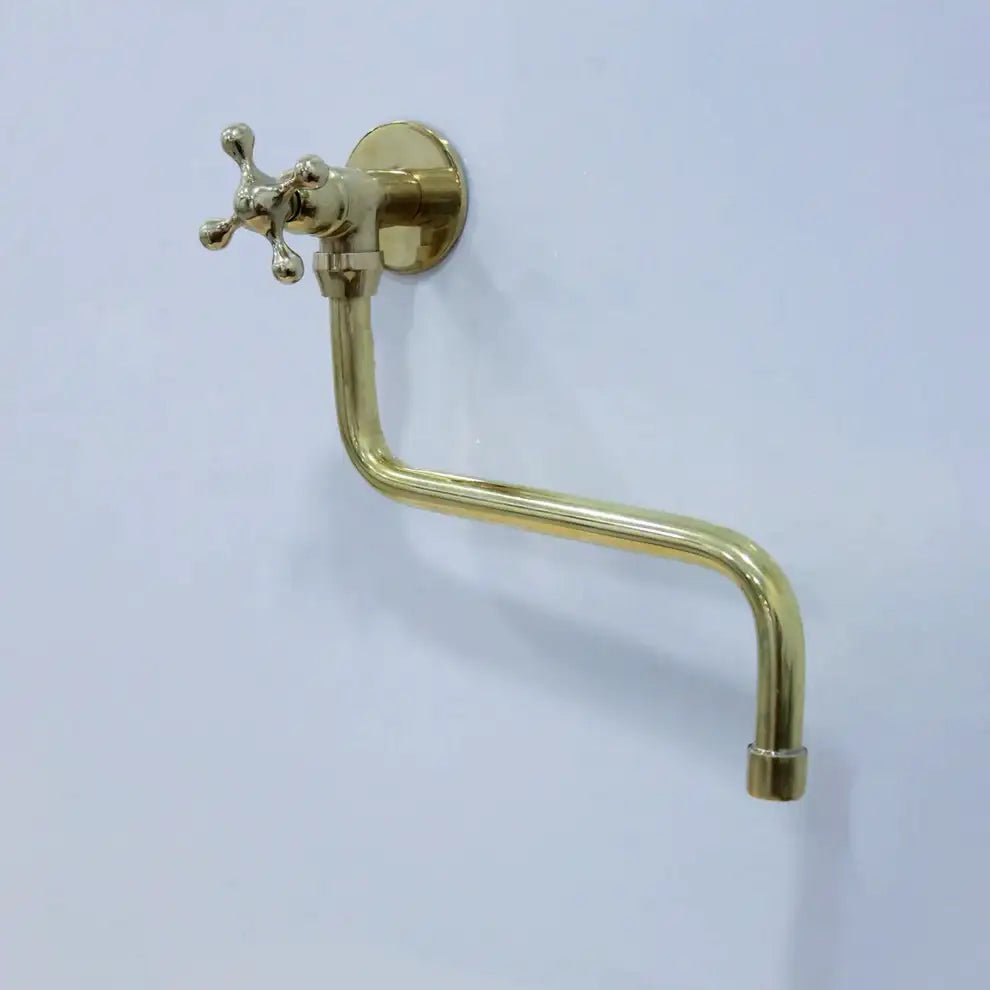 Unlacquered Solid Brass Pot Filler Faucet - Wall Mounted Kitchen Stove Pot - handcrafted luxury Kitchen Faucets for kitchen and bathroom interiors by Brooklyn Brass