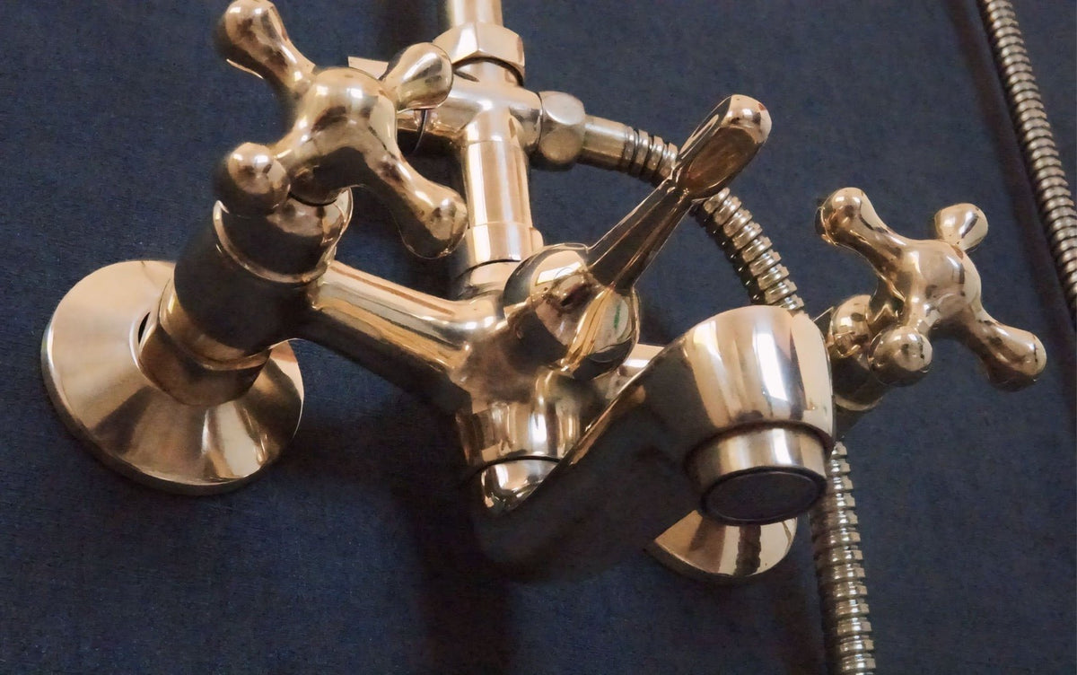 Unlacquered Solid Brass Shower, Shower System With Tub Filler - handcrafted luxury Showers for kitchen and bathroom interiors by Brooklyn Brass