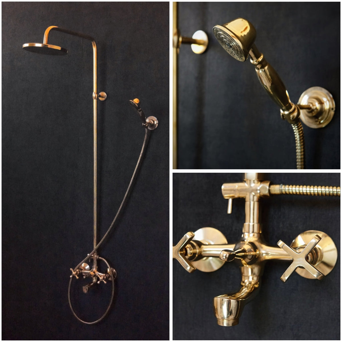 Unlacquered Solid Brass Shower, Shower System With Tub Filler - handcrafted luxury Showers for kitchen and bathroom interiors by Brooklyn Brass