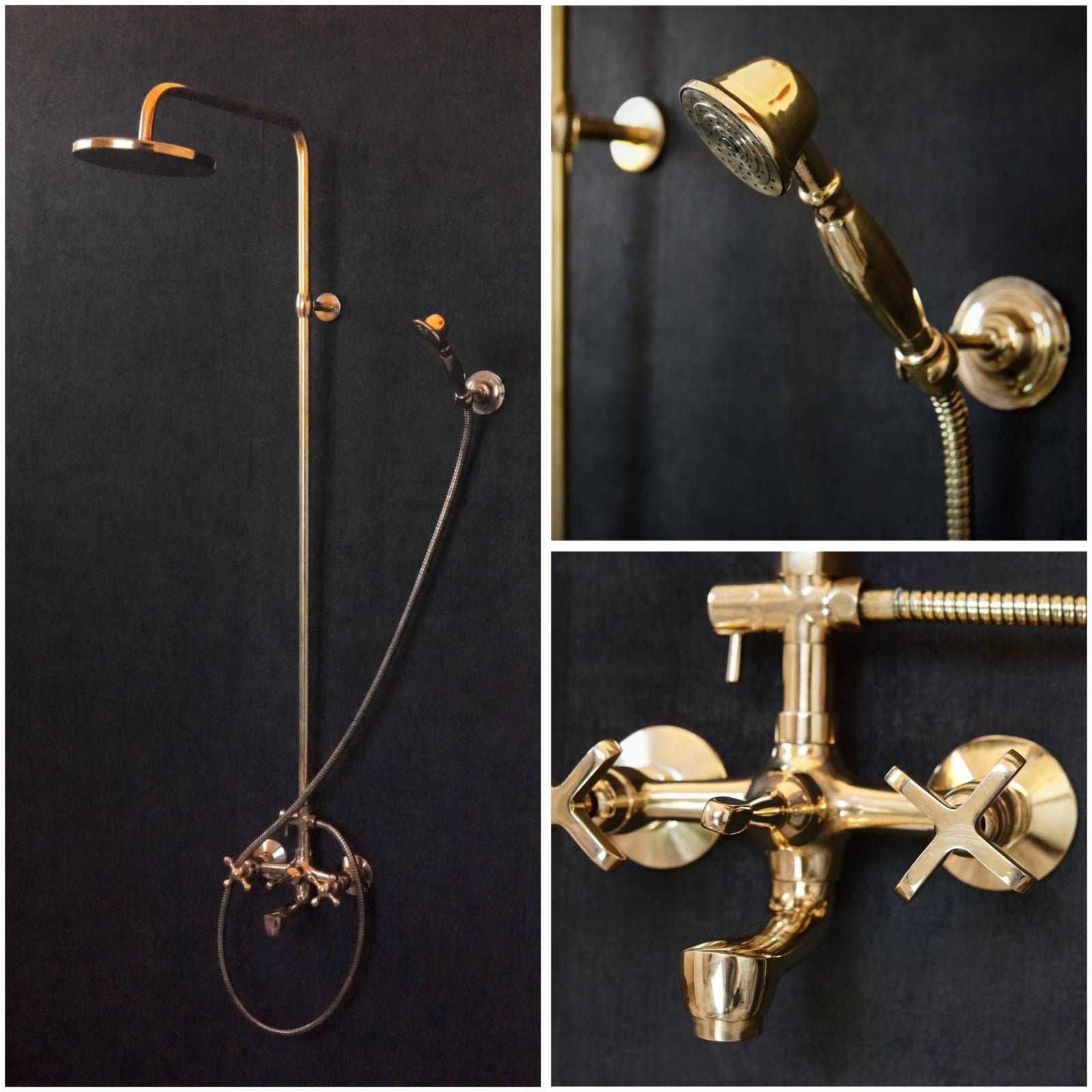 Unlacquered Solid Brass Shower, Shower System With Tub Filler - handcrafted luxury Showers for kitchen and bathroom interiors by Brooklyn Brass