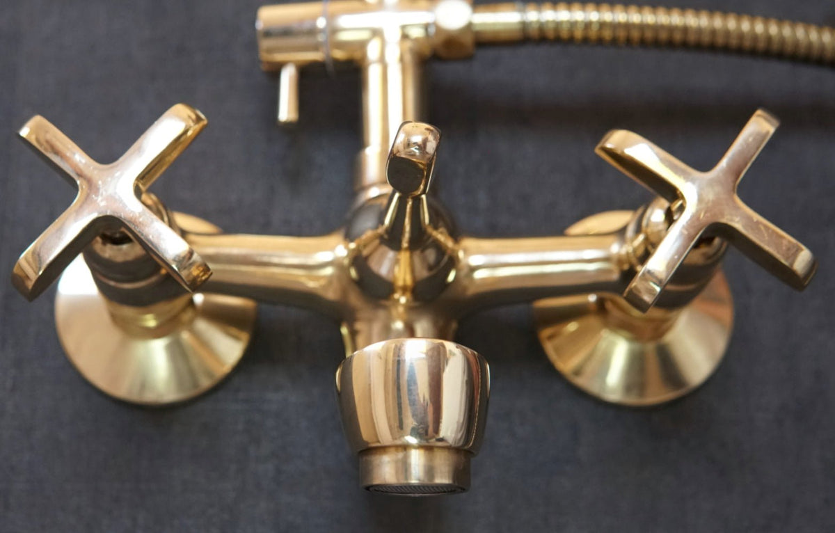 Unlacquered Solid Brass Shower, Shower System With Tub Filler - handcrafted luxury Showers for kitchen and bathroom interiors by Brooklyn Brass