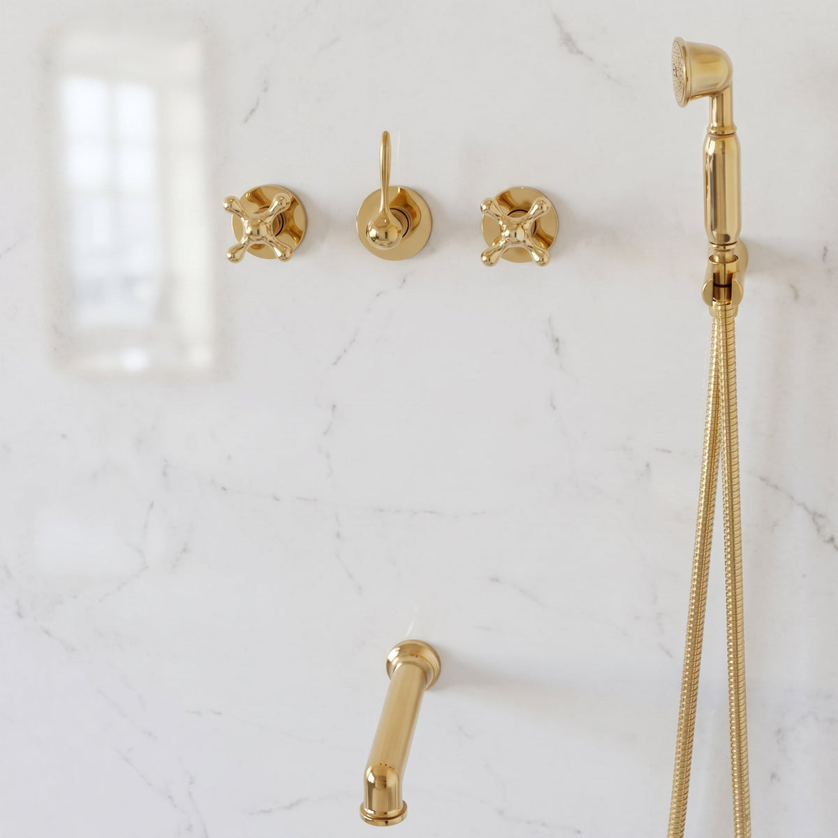 Unlacquered Solid Brass Shower System, High Pressure Curved Arm - handcrafted luxury Showers for kitchen and bathroom interiors by Brooklyn Brass