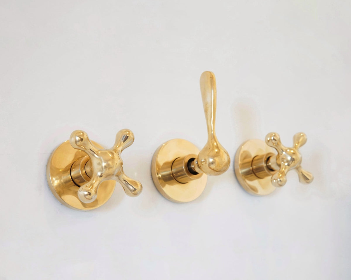 Unlacquered Solid Brass Shower System, High Pressure Curved Arm - handcrafted luxury Showers for kitchen and bathroom interiors by Brooklyn Brass