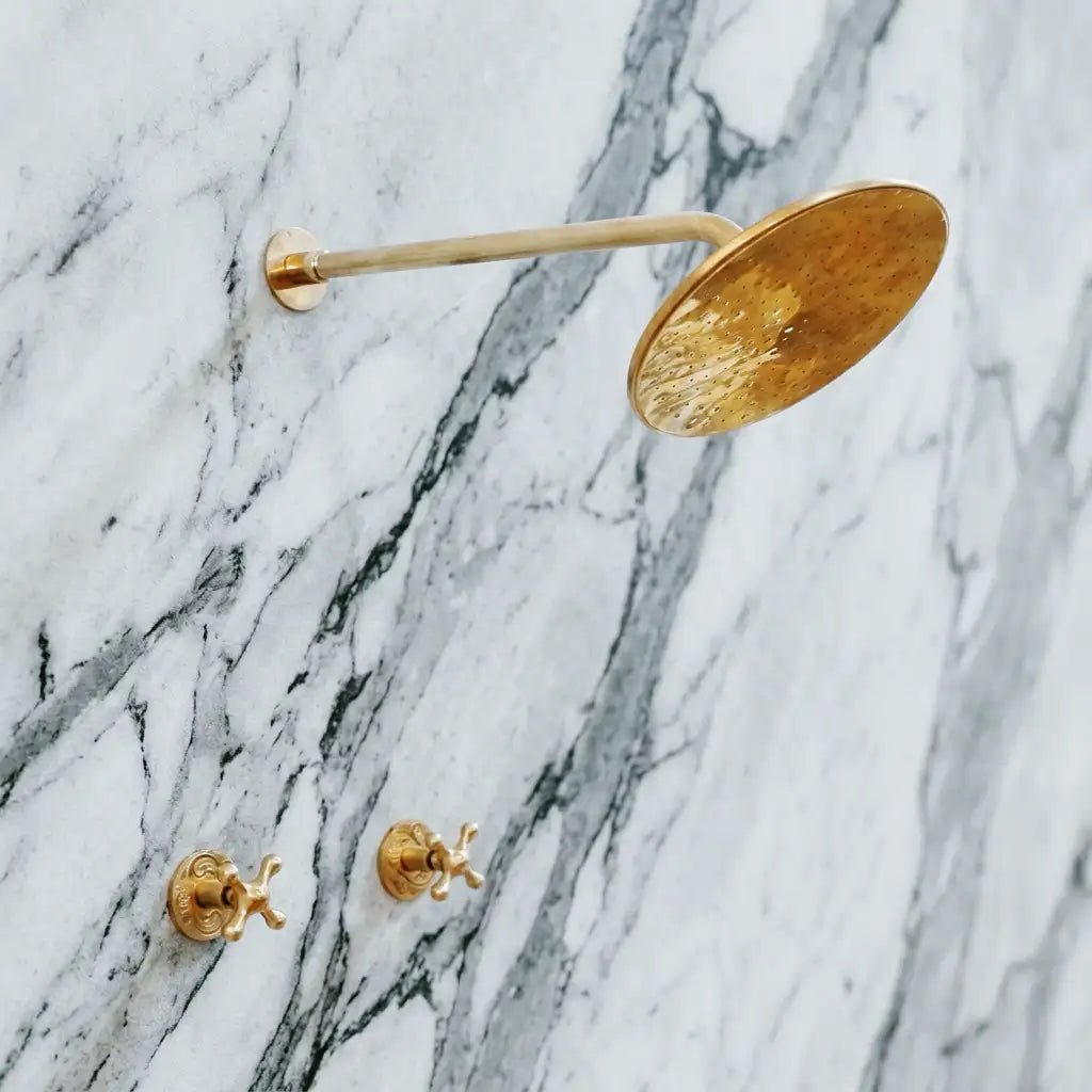 Unlacquered Solid Brass Shower System - handcrafted luxury Showers for kitchen and bathroom interiors by Brooklyn Brass