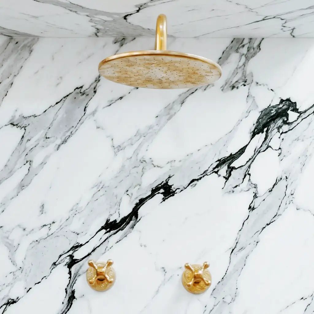 Unlacquered Solid Brass Shower System - handcrafted luxury Showers for kitchen and bathroom interiors by Brooklyn Brass