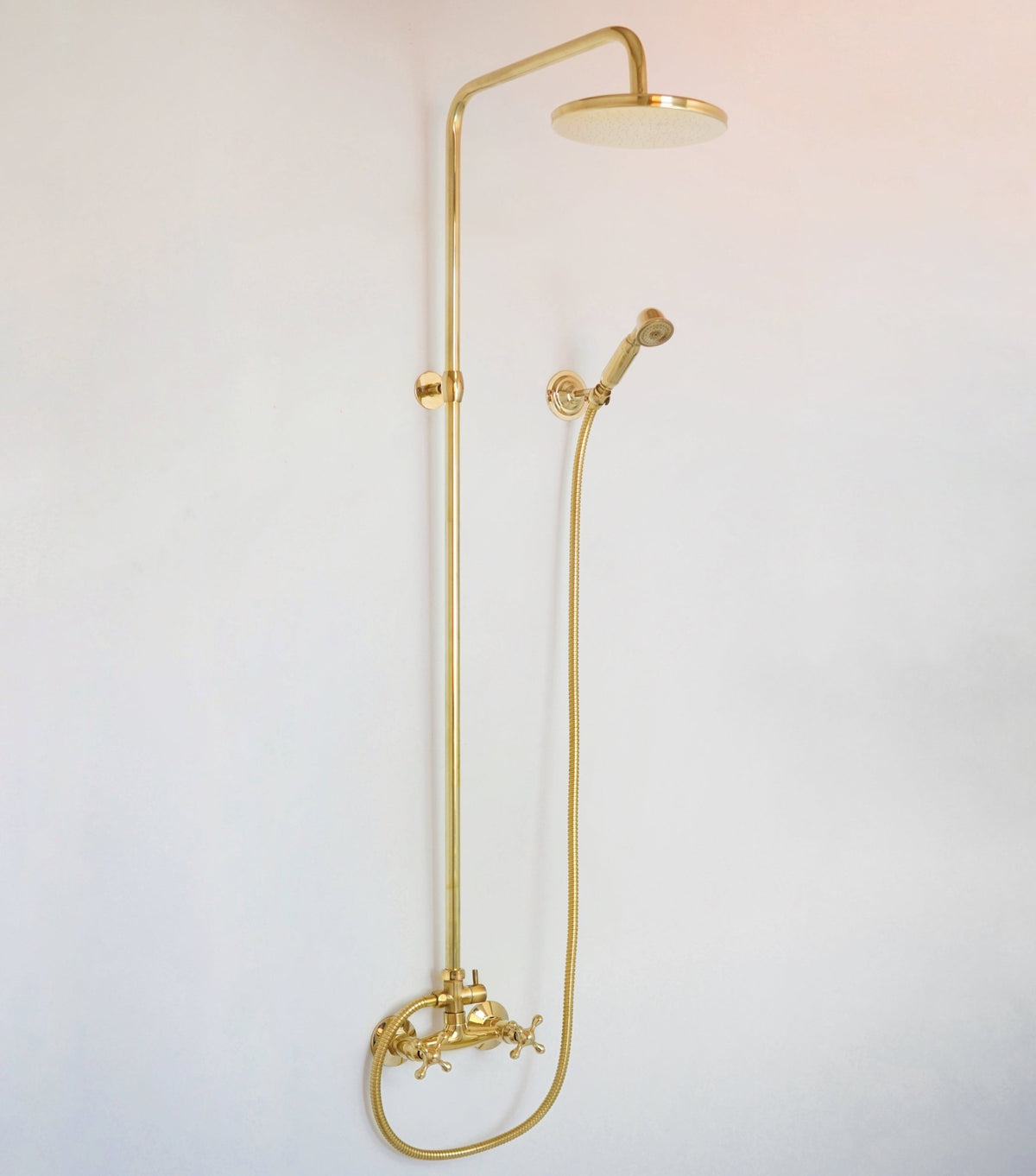 Unlacquered Solid Brass Shower System with Handheld - Exposed High Pressure Shower - handcrafted luxury Showers for kitchen and bathroom interiors by Brooklyn Brass
