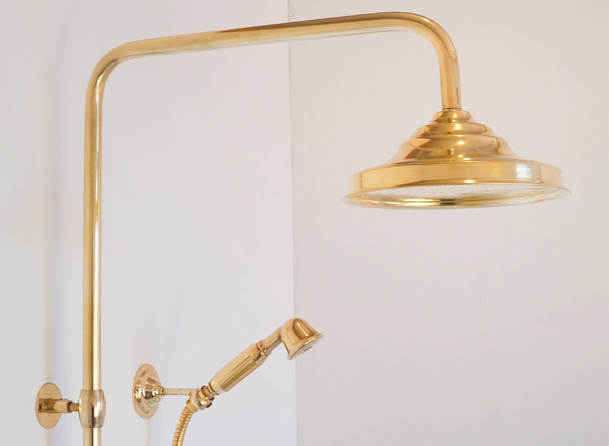 Unlacquered Solid Brass Shower System with Handheld - Exposed High Pressure Shower - handcrafted luxury Showers for kitchen and bathroom interiors by Brooklyn Brass