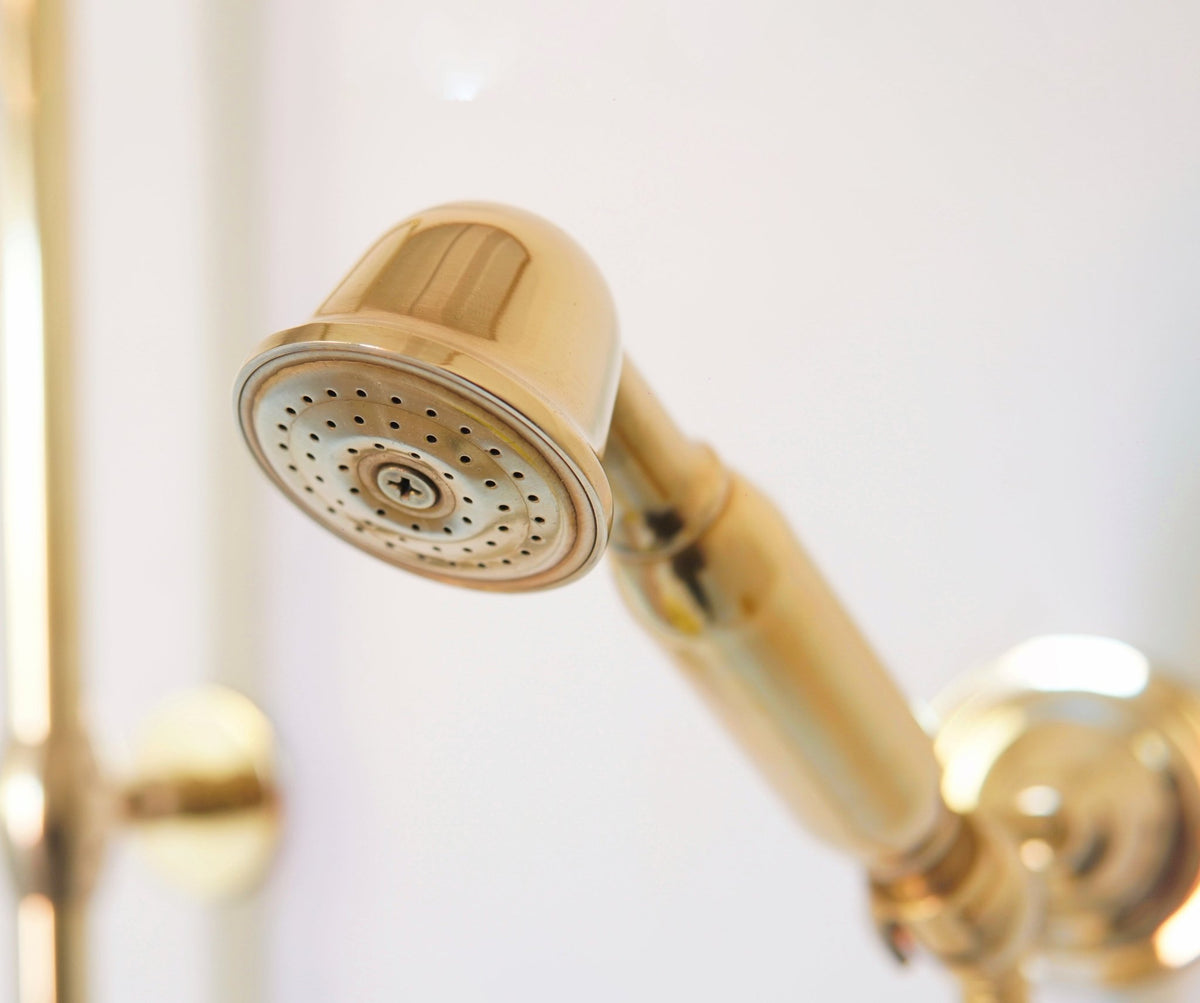 Unlacquered Solid Brass Shower System with Handheld - Exposed High Pressure Shower - handcrafted luxury Showers for kitchen and bathroom interiors by Brooklyn Brass