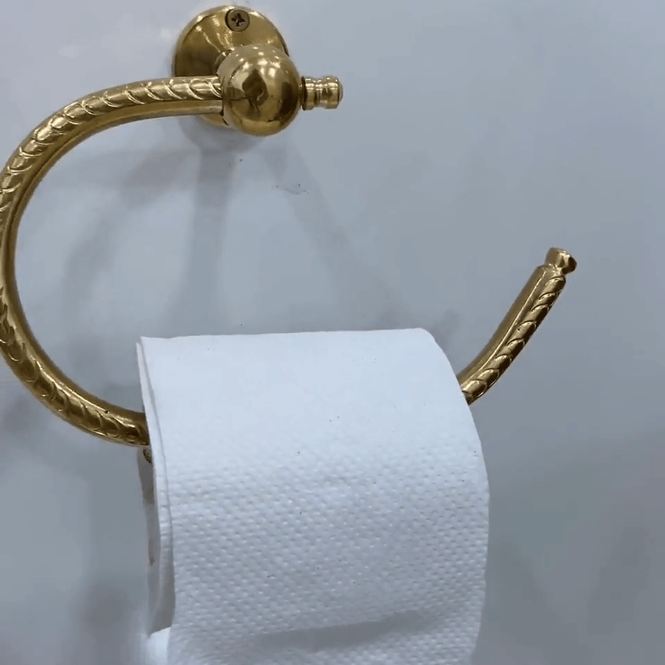 Unlacquered Solid Brass Toilet Paper Holder - handcrafted luxury Hardware and Drains for kitchen and bathroom interiors by Brooklyn Brass