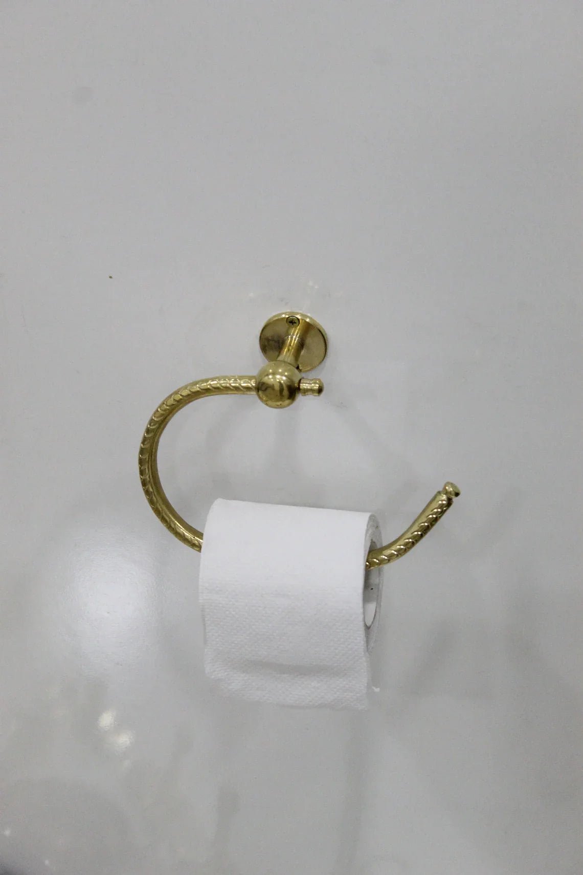 Unlacquered Solid Brass Toilet Paper Holder - handcrafted luxury Hardware and Drains for kitchen and bathroom interiors by Brooklyn Brass