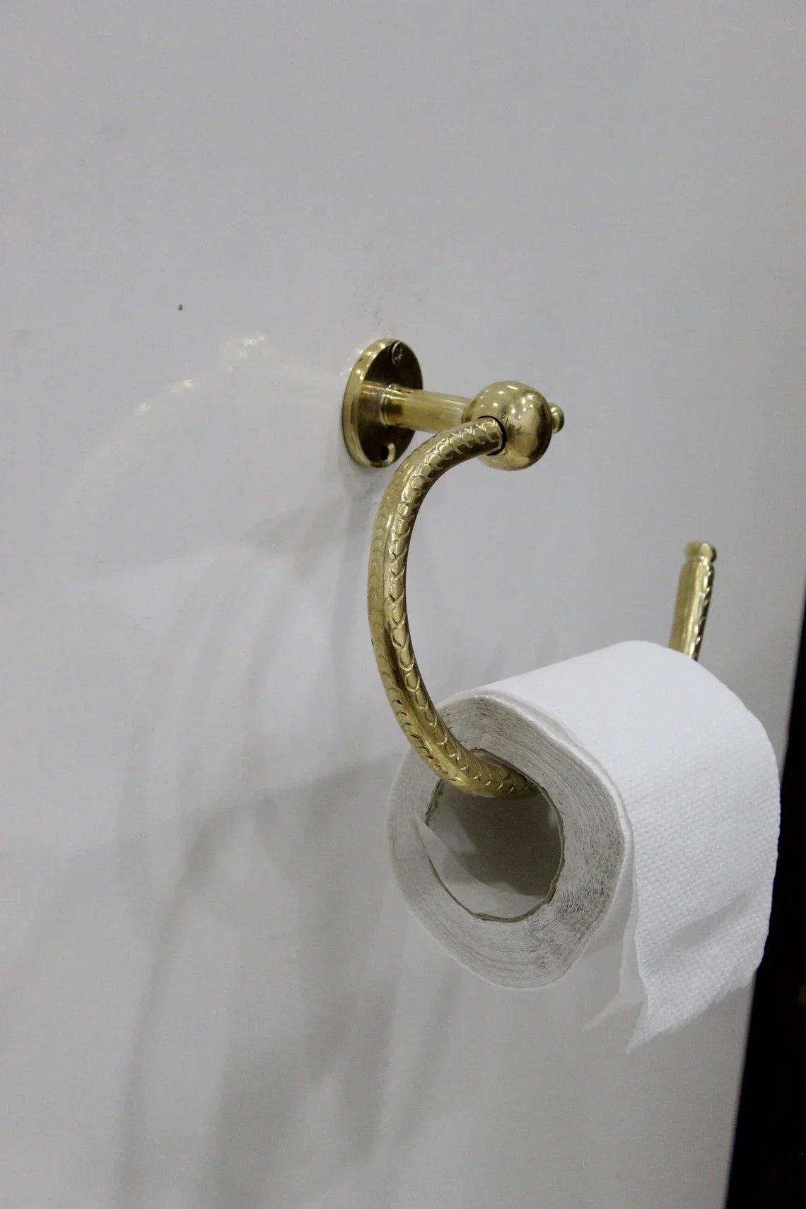 Unlacquered Solid Brass Toilet Paper Holder - handcrafted luxury Hardware and Drains for kitchen and bathroom interiors by Brooklyn Brass