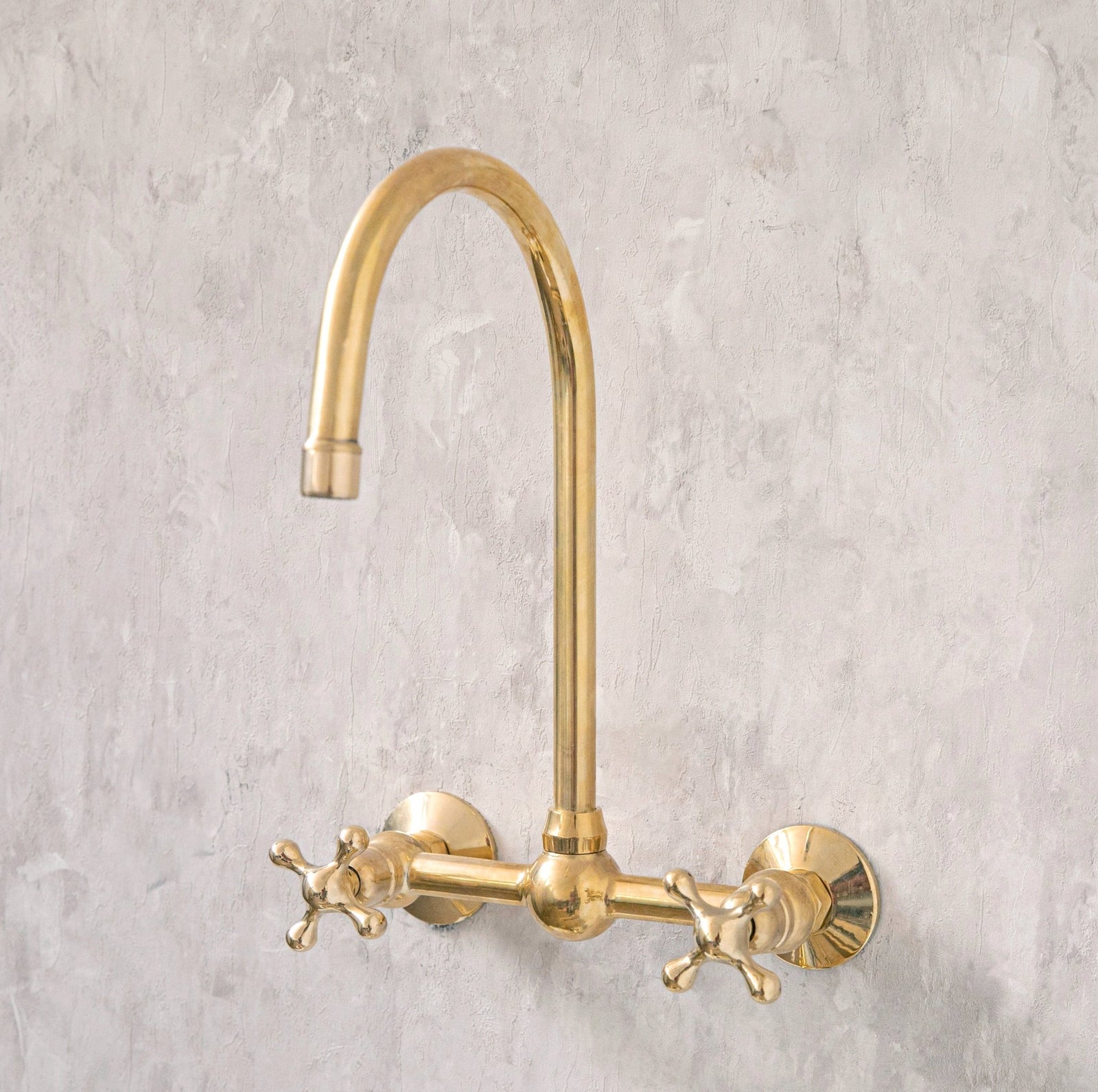 Unlacquered Wall Mounted Brass Gooseneck Faucet for Bathroom and Kitchen - handcrafted luxury Kitchen Faucets for kitchen and bathroom interiors by Brooklyn Brass