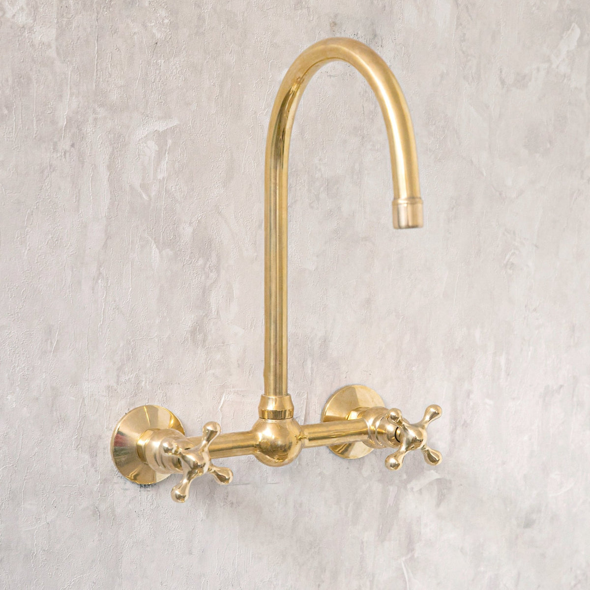 Unlacquered Wall Mounted Brass Gooseneck Faucet for Bathroom and Kitchen - handcrafted luxury Kitchen Faucets for kitchen and bathroom interiors by Brooklyn Brass
